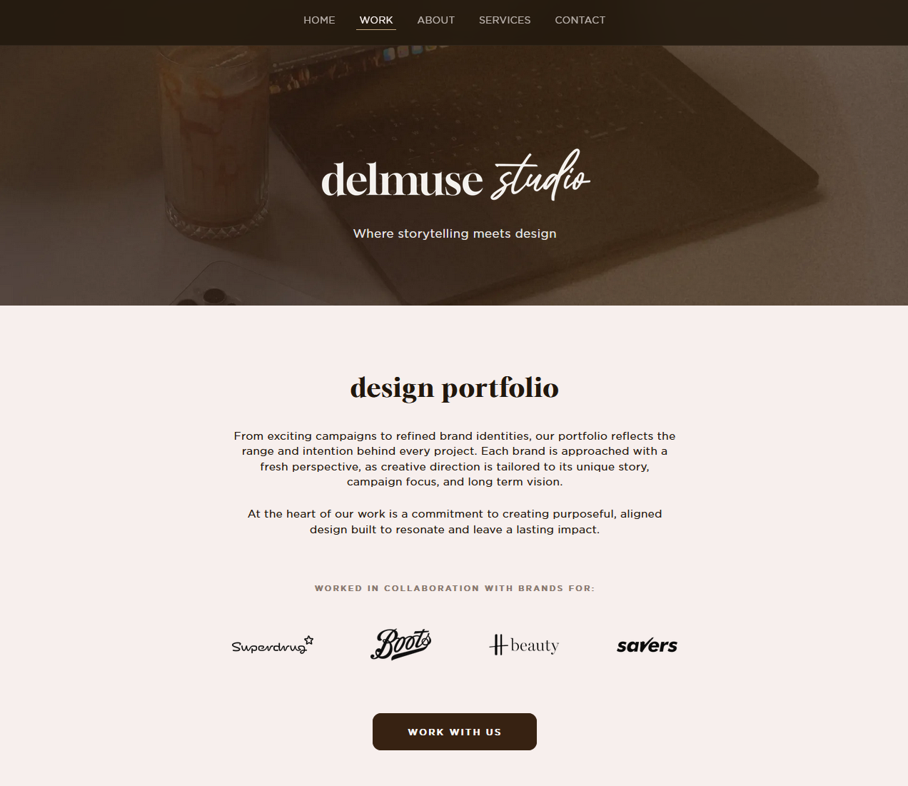 Screenshot of Delmuse Studio — a UK based design studio